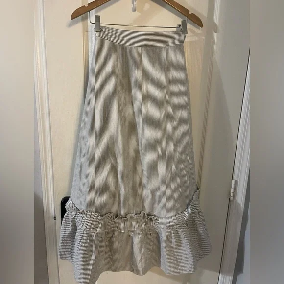 Listicle Asymmetrical Striped Ruffle Skirt in Black and White - Picture 2 of 3